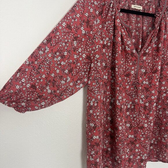 Max Studio Women's Plus Size 1X Crepe Peasant Boho Blouse Red Floral Print - Picture 9 of 12